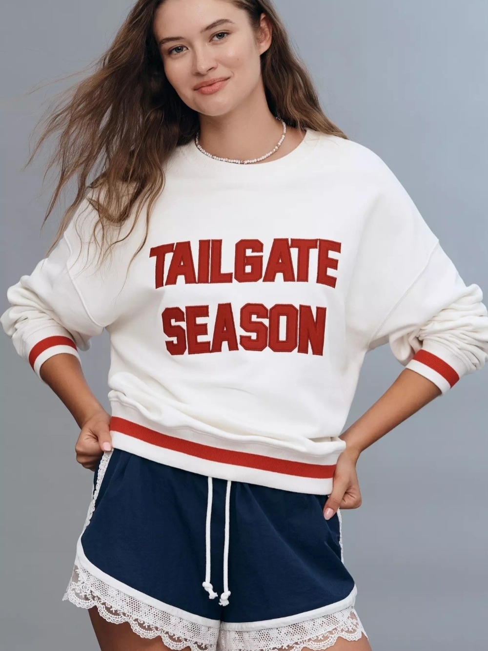 Anthropologie Beachriot collab White Crewneck Sweatshirt with Red Lettering